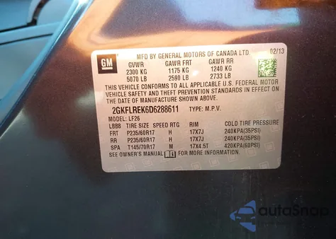 2013 GMC Terrain Sle-1 из США, поврежденный, VIN 2GKFLREK6D6288611